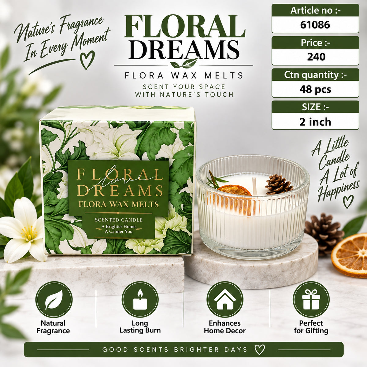 Floral Dreams Scented Candle in Glass Jar Pack of 3