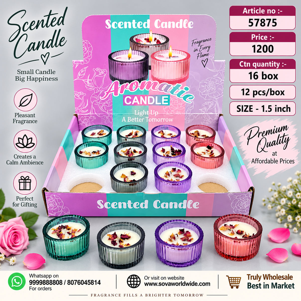 Aromatic Ribbed Glass Scented Candle Pack of 24