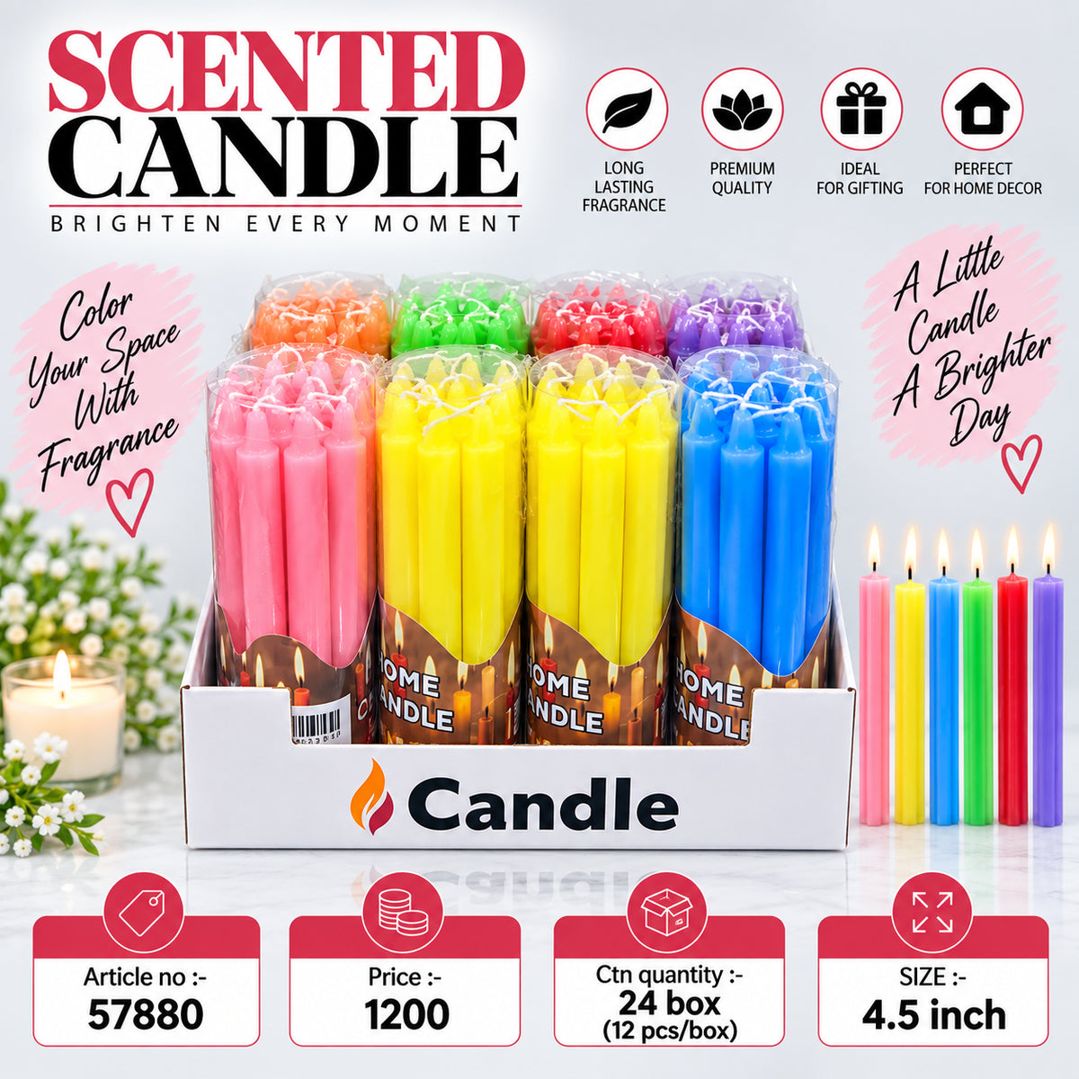 Colorful Scented Taper Candles Pack of 24