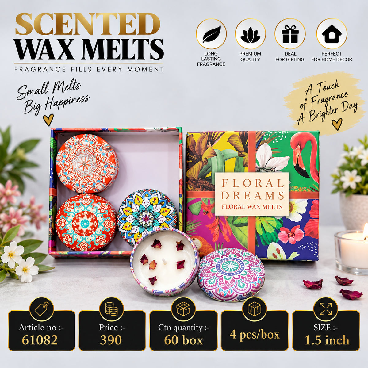 Floral Patterned Wax Melt Candle Gift Box Pack of 12