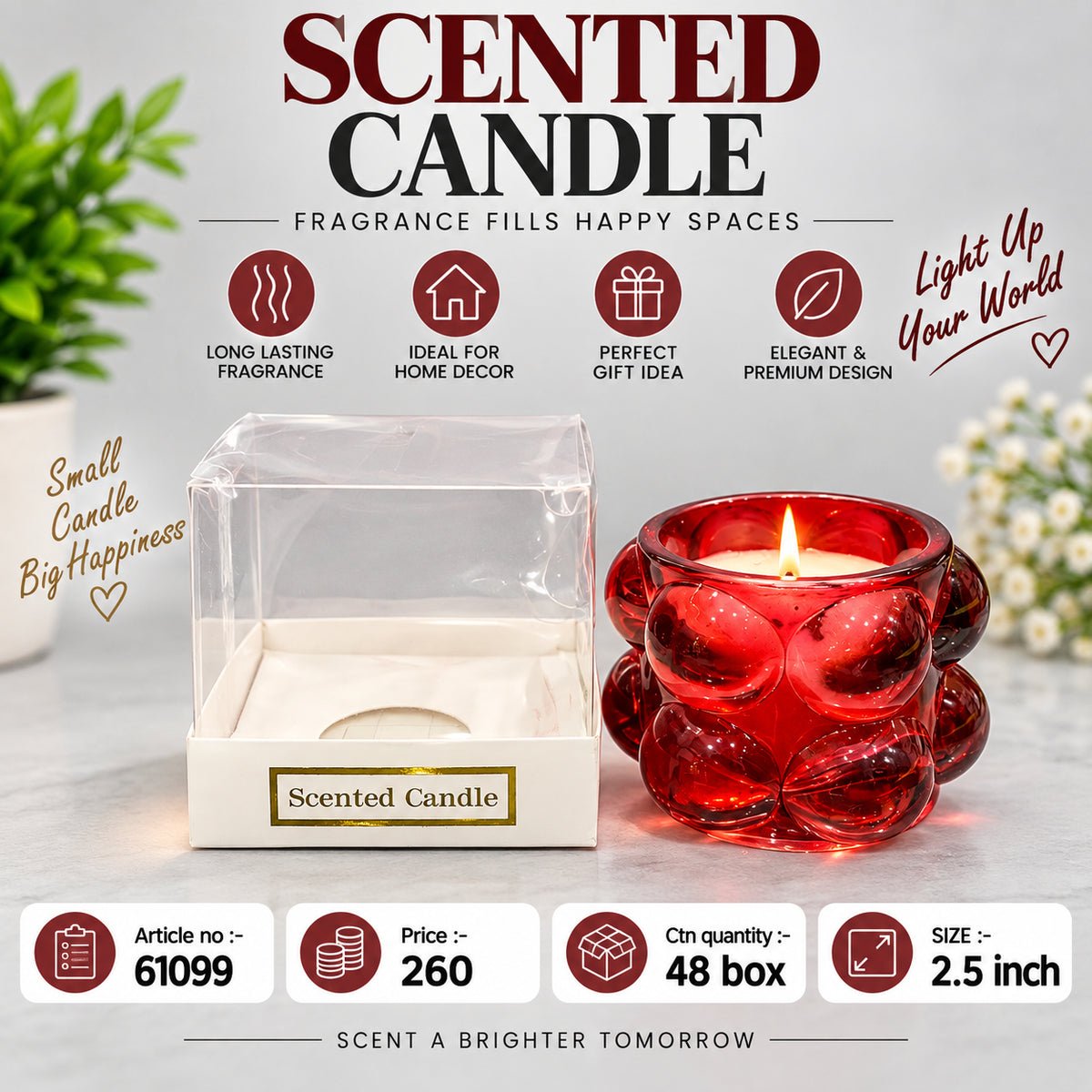 Red Bubble Glass Scented Candle Pack of 3