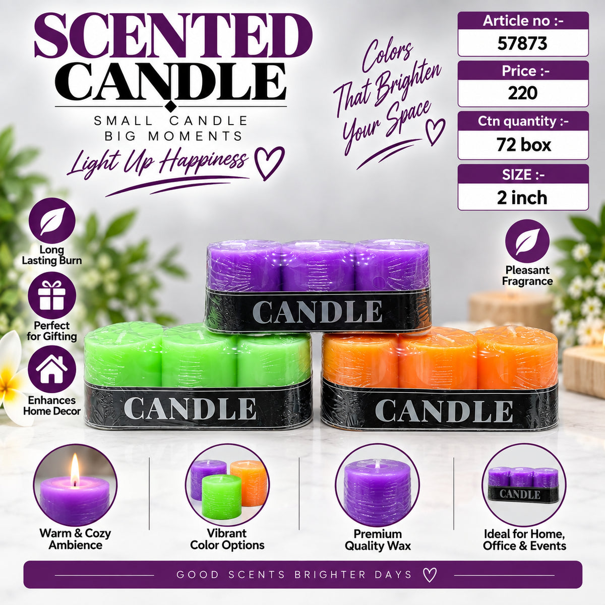 Scented Small Cylindrical Candle Pack of 3