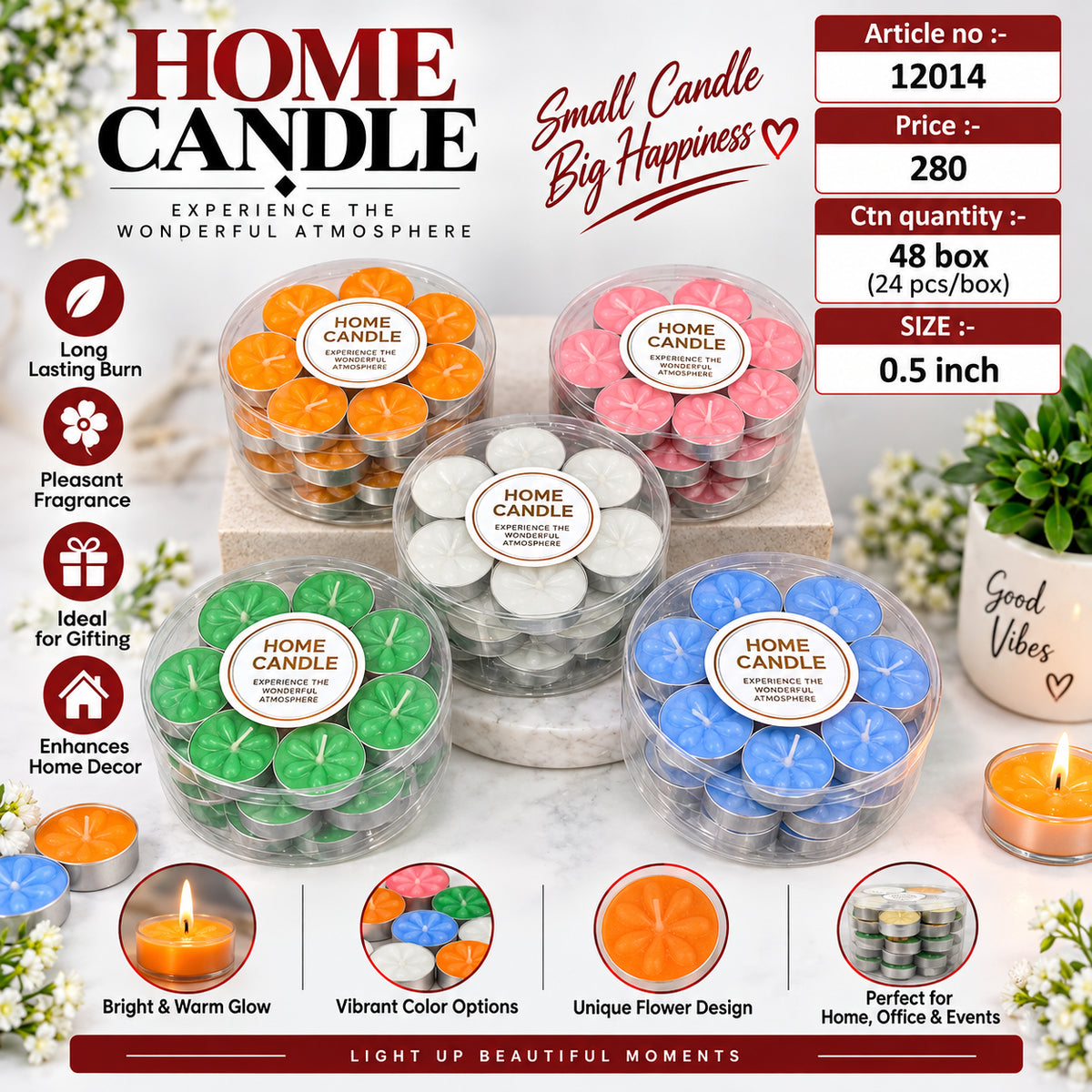 Flower Design Wax Tealight Candle Pack of 72