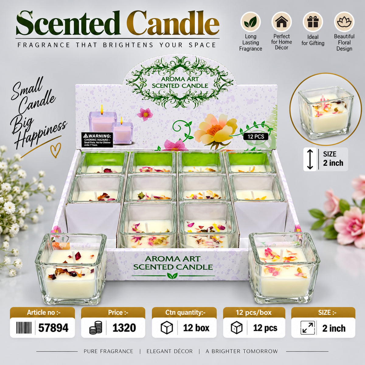 Floral Scented Candle in Glass Container Pack of 24