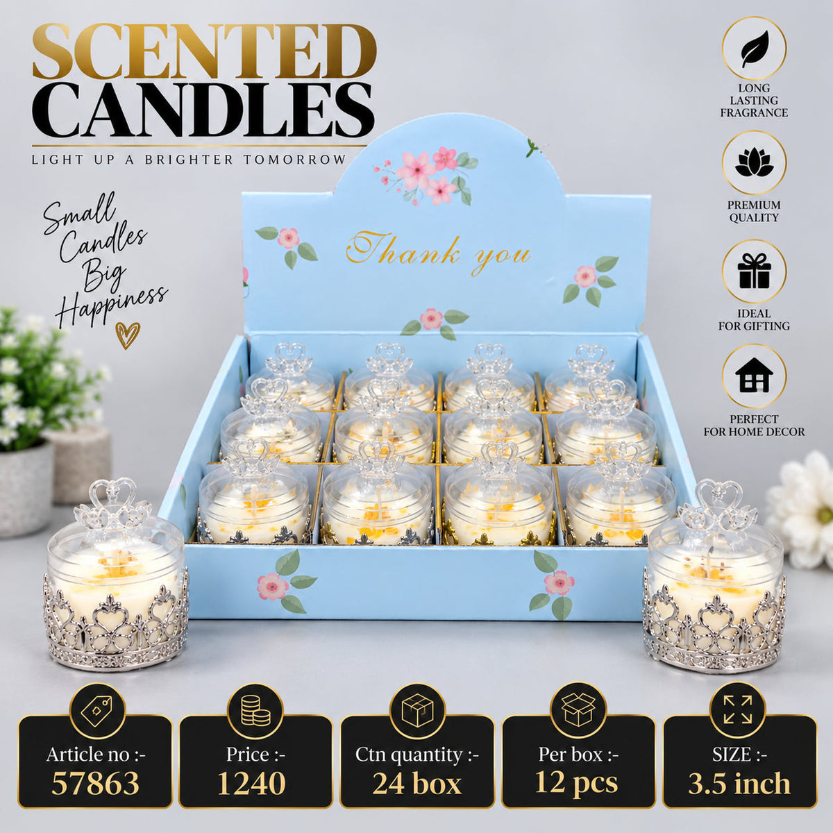 Decorative Crown Holder Scented Candle Pack of 24