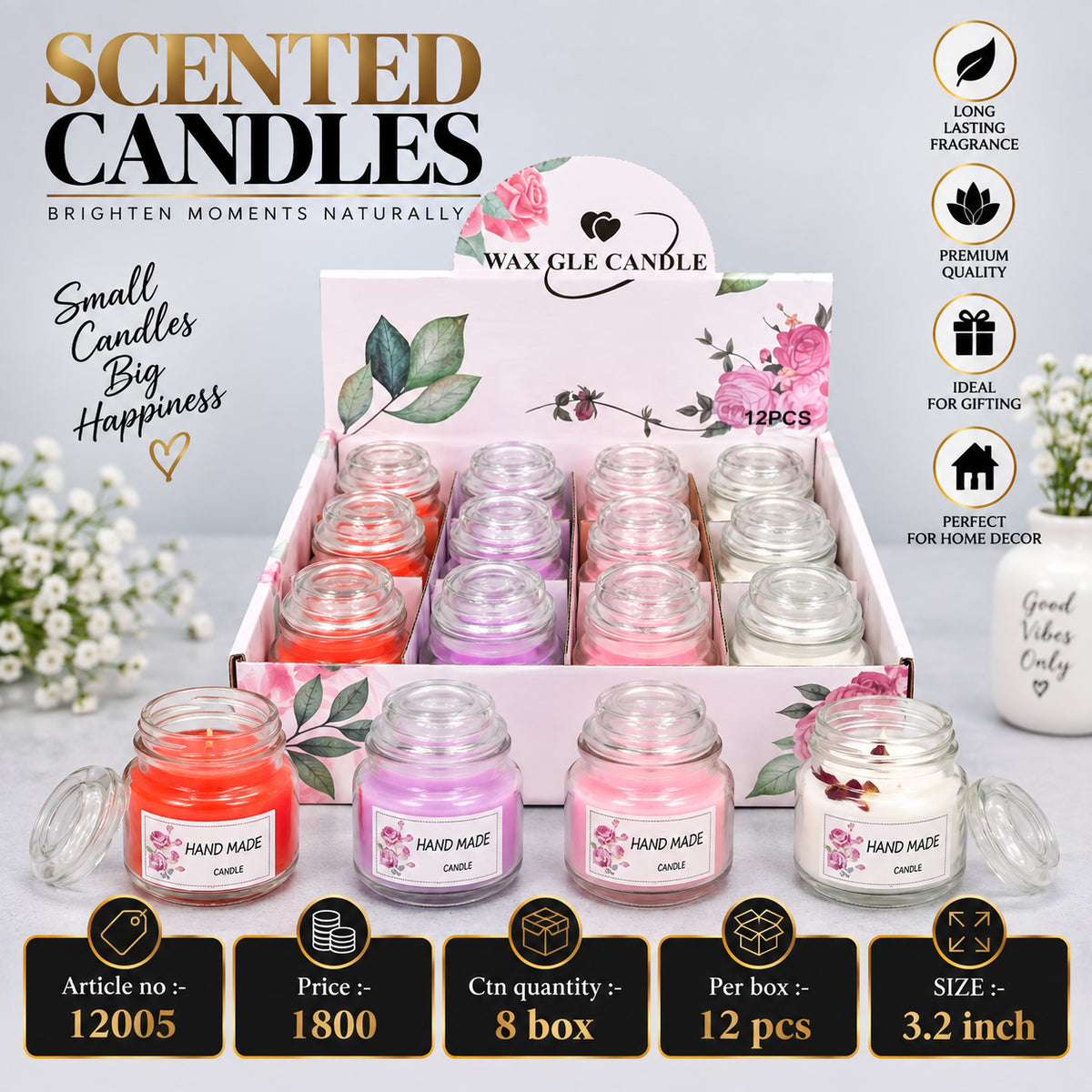 Handmade Floral Scented Wax Gel Candle Pack of 24