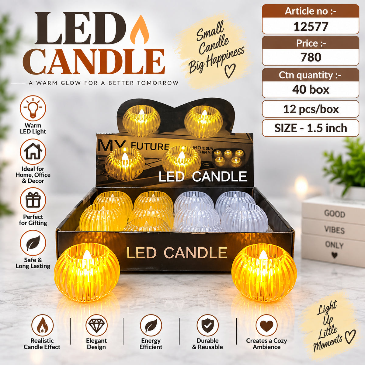 Ribbed Spherical LED Candle Pack of 24