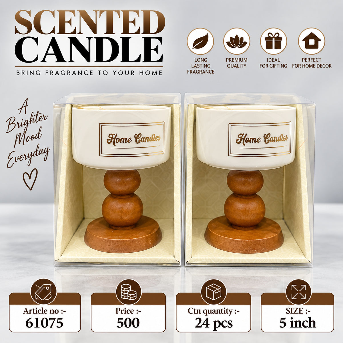 Scented Ceramic Candle with Wooden Stand Pack of 3