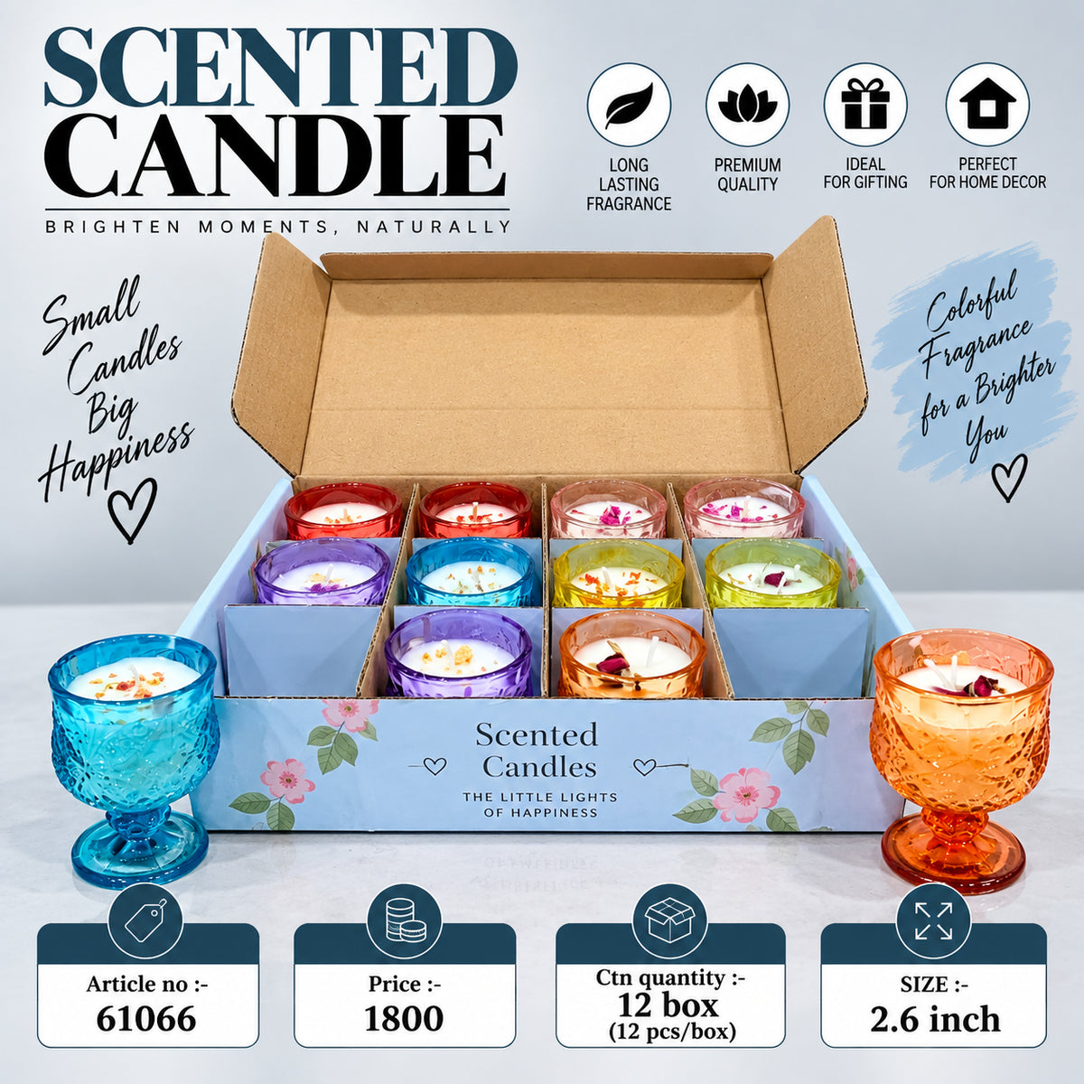 Colorful Glass Goblet Scented Candle Pack of 24
